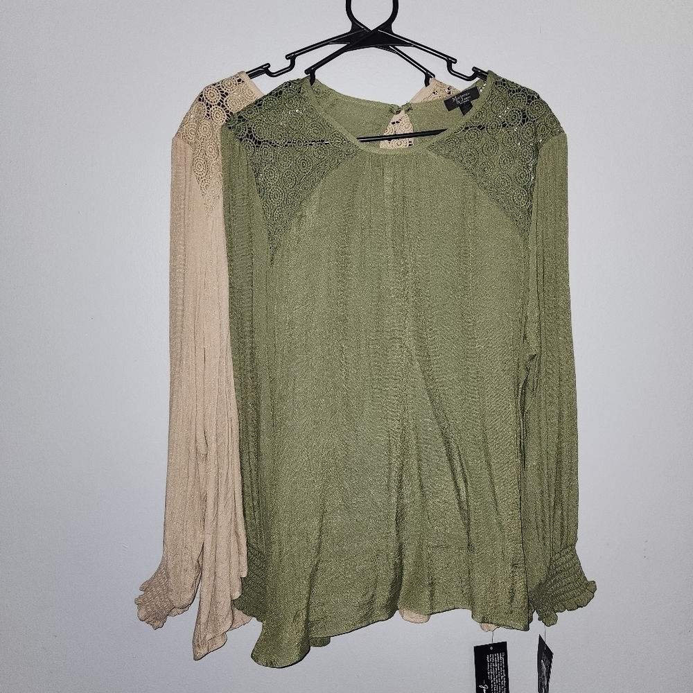 Makenzie and James lot of two women's  blouses green and tan brown size …